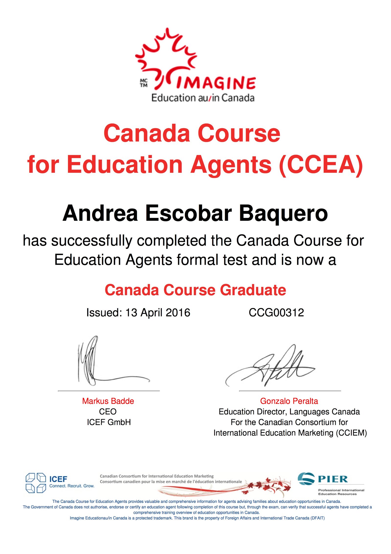 Certificado Agentes Canadá